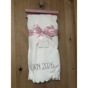 Logan & Lilly Born in 2026 White Baby Blanket with Pink Embroidery 30"x40" NWT